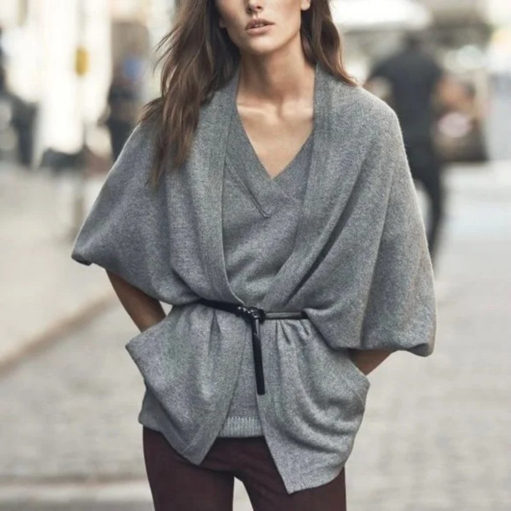 New Vince Cape Cardigan CHARCOAL grey 100 % Cashmere Sweater XS Xsmall Small